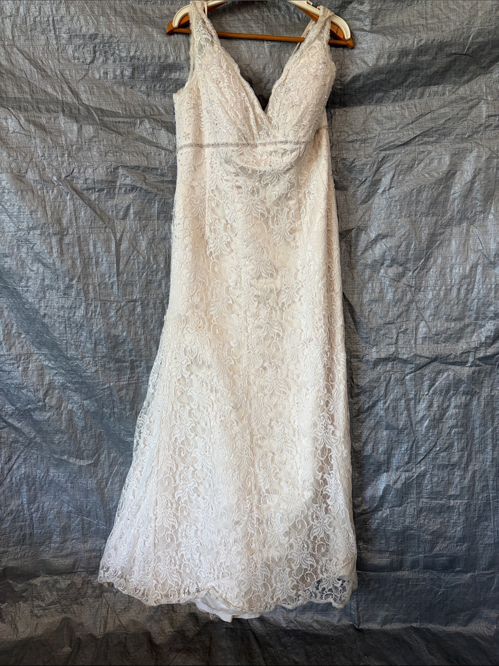 David's Bridal Ivory Lace V-Neck Gown